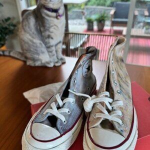 Japanese shibori hand tie-dyed hightop Converse All-stars.
